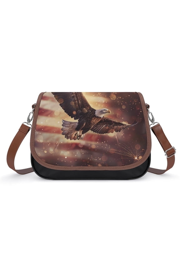 American Flag Eagle Vintage Crossbody Bag for Women Medium Leather Hobo Bags Shoulder Bag Classic City Leather Satchels