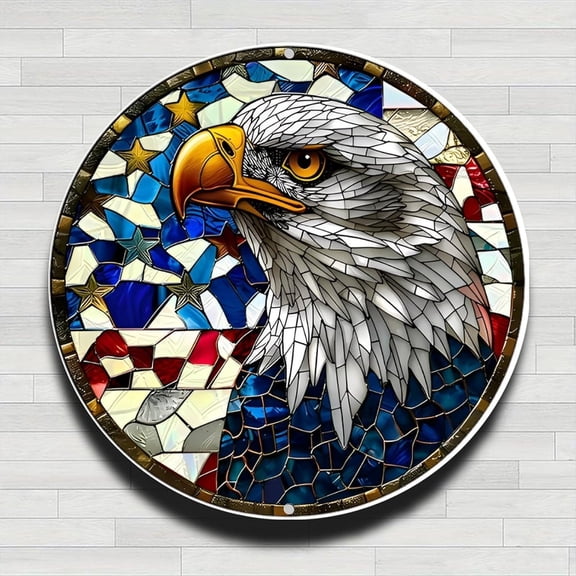 American Flag Eagle Vintage Rustic Aluminum Metal Round Wall Sign, 8-inch Indoor Outdoor Gifts And Decor for Home, Office, Cafe & Yard Farm