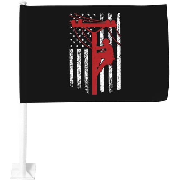 American Flag Electric Cable Lineman Car Flag 12x18 Inch Window Clip Flag - Double Sided Fade Resistant Outdoor Decoration Let Your Cars Stand Out