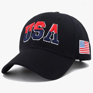 USA Flag Patriotic Eagle Feathers Embroidered Black Baseball Cap – Adjustable