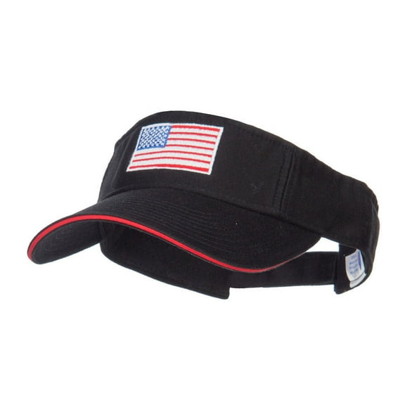 American Flag Embroidered Cotton Sandwich Visor - Black Red OSFM