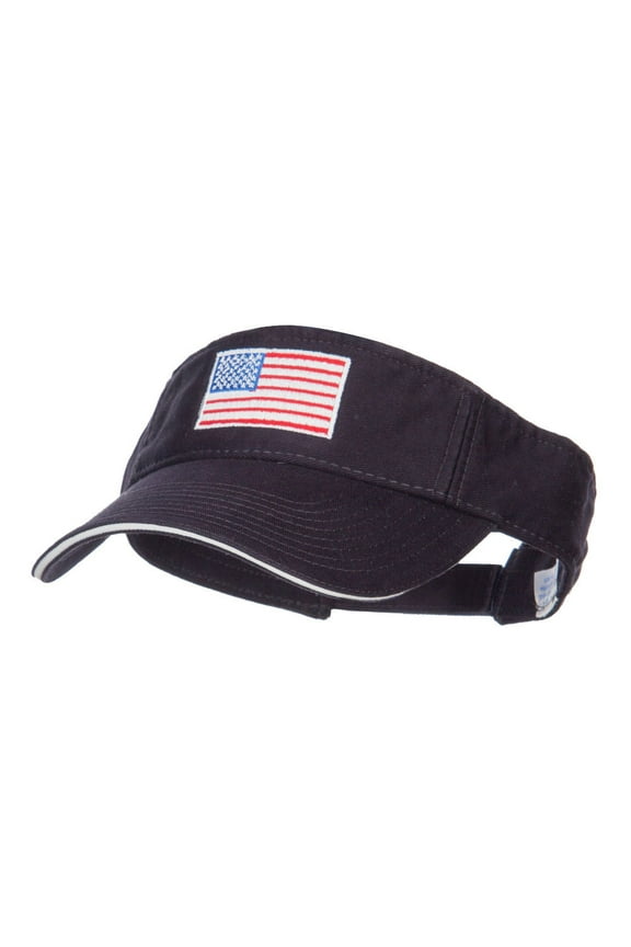 American Flag Embroidered Cotton Sandwich Visor - Navy White OSFM