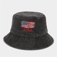 thumbnail image 1 of American Flag Embroidered Fishing Hat for Women Men Washed Retro Bucket Hat Basin Hat Summer Sun Hat Independence Day Denim Fisherman Hat Easy to Carry Daily Casual Cap Lightweight Hat, 1 of 4