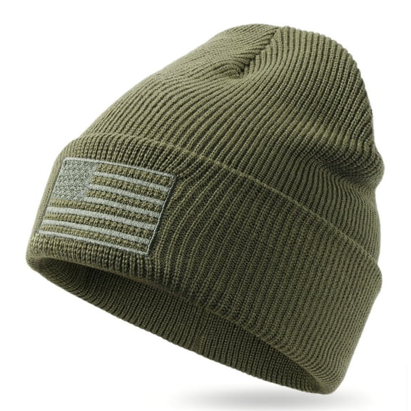 American Flag Embroidered Knit Cuffed Beanie for Men Women Tactical Winter Warm Hat