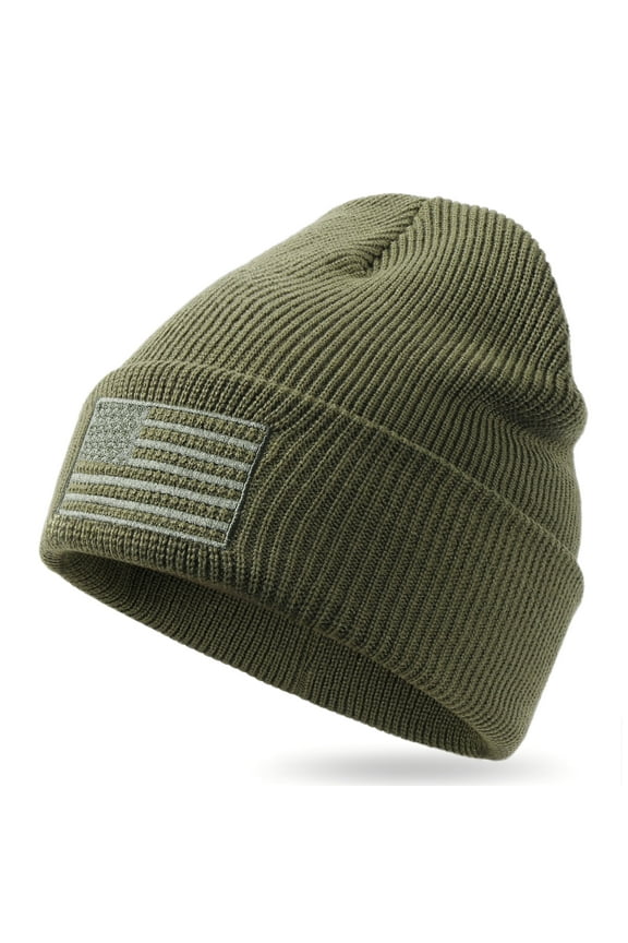 American Flag Embroidered Knit Cuffed Beanie for Men Women Tactical Winter Warm Hat