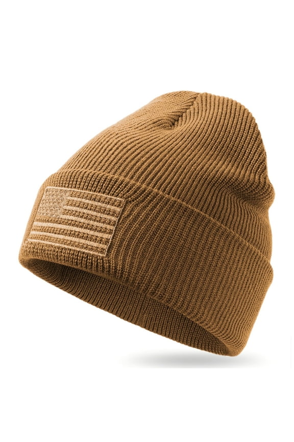 American Flag Embroidered Knit Cuffed Beanie for Men Women Tactical Winter Warm Hat