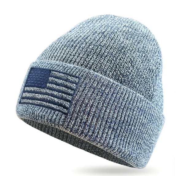 American Flag Embroidered Knit Cuffed Beanie for Men Women Tactical Winter Warm Hat