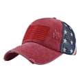 thumbnail image 1 of American Flag Embroidered Mesh Baseball Cap for Women, 4th of July Independence Day Washed Distressed Cotton Ponytail Hat Breathable Trucker Cap for Outdoor Travel Summer Wear, 1 of 5