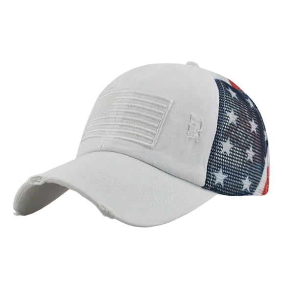 American Flag Embroidered Mesh Baseball Cap for Women, 4th of July Independence Day Washed Distressed Cotton Ponytail Hat Breathable Trucker Cap for Outdoor Travel Summer Wear