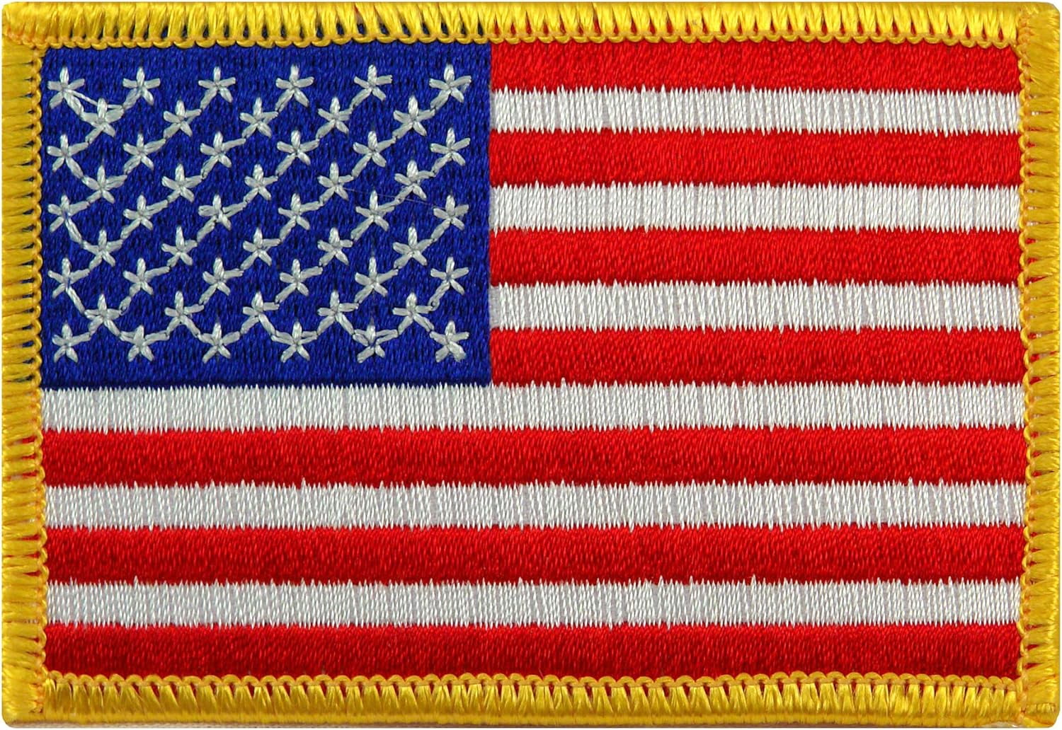 2 American Flag Embroidered Patch Iron on Gold Border USA US United Stated New !