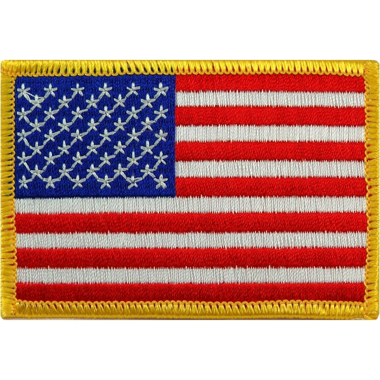 6 Pack Reversed American Flag Embroidered Patch, Gold Border USA United States of America, US Army Flag Patch, Sew on