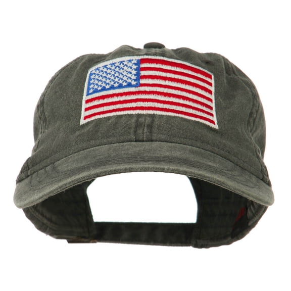 American Flag Embroidered Washed Cap - Black OSFM