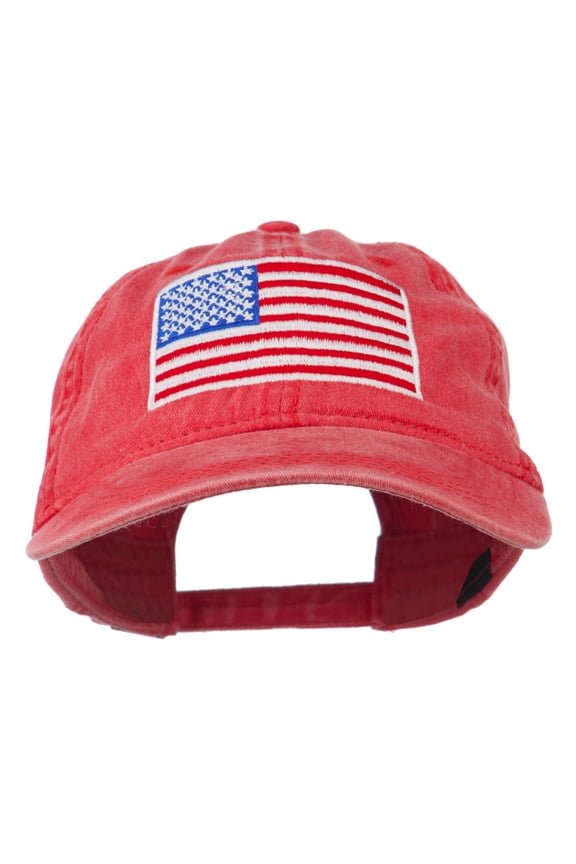American Flag Embroidered Washed Cap - Red OSFM