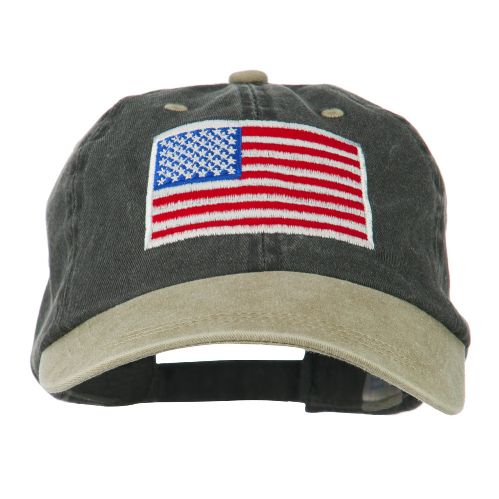 Wording Of Grandpa Embroidered Washed Cotton Cap - Black & Khaki Two Tone, Adjustable, Unisex