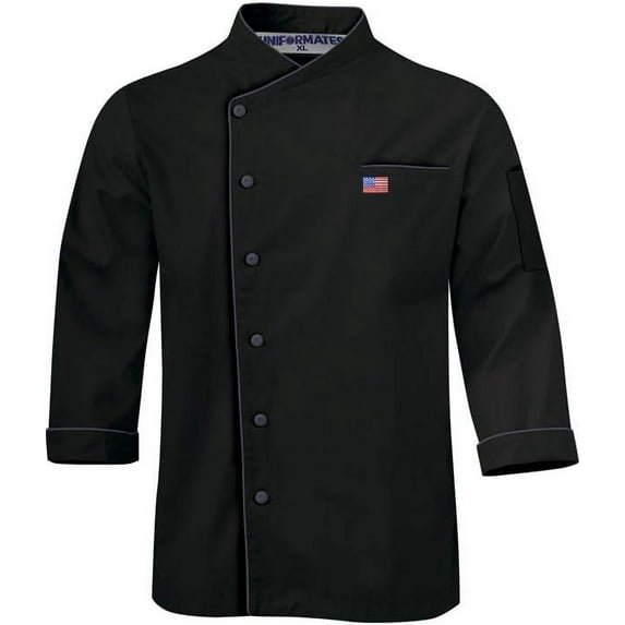 American Flag Embroidery Personalised Unisex Long Sleeve Black Color Chef Coat Uniform Jacket for Food Service and Bakers Size L