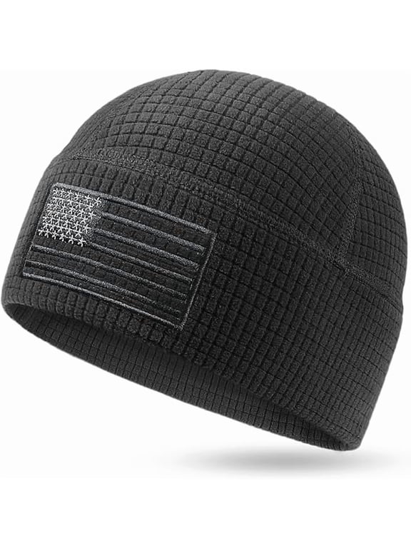 American Flag Embroidery Waffle Watch Cap, Warm Stretchy Knit Beanie Hat, Winter Soft Stretchy Beanie, Outdoor Daily Wear