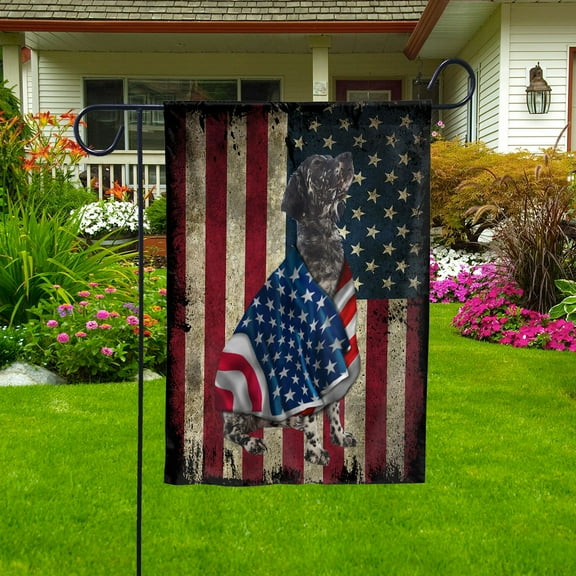 American Flag with English Setter Dog stand under the cross Patriot Patriotic 4th of july House Flag (29.5x39.5) Double Sided-USA Flags Premium Polyester-Decorative Indoor Outdoor Flag
