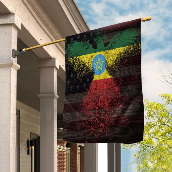 American Flag- Ethiopian Flag Ethiopia US Friendship Forever July 4 Decoration House Flag (29.5x39.5) Double Sided-USA Flags Premium Polyester-Decorative Indoor Outdoor Flag