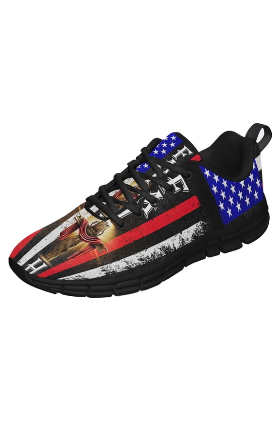 American Flag Faith Running Shoes Sneakers Mesh Black Size 4