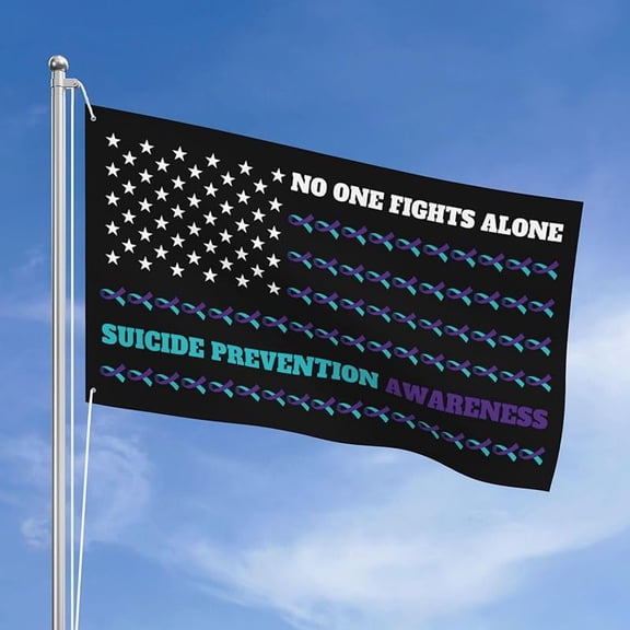 American Flag Fight Suicide Prevention Awareness Flags For Outside 3x5 Ft Three Layers Of Fabric Sewing Double-Sided Printing 3x5 Feet Banner Heavy Duty Durable Outdoor Decorative