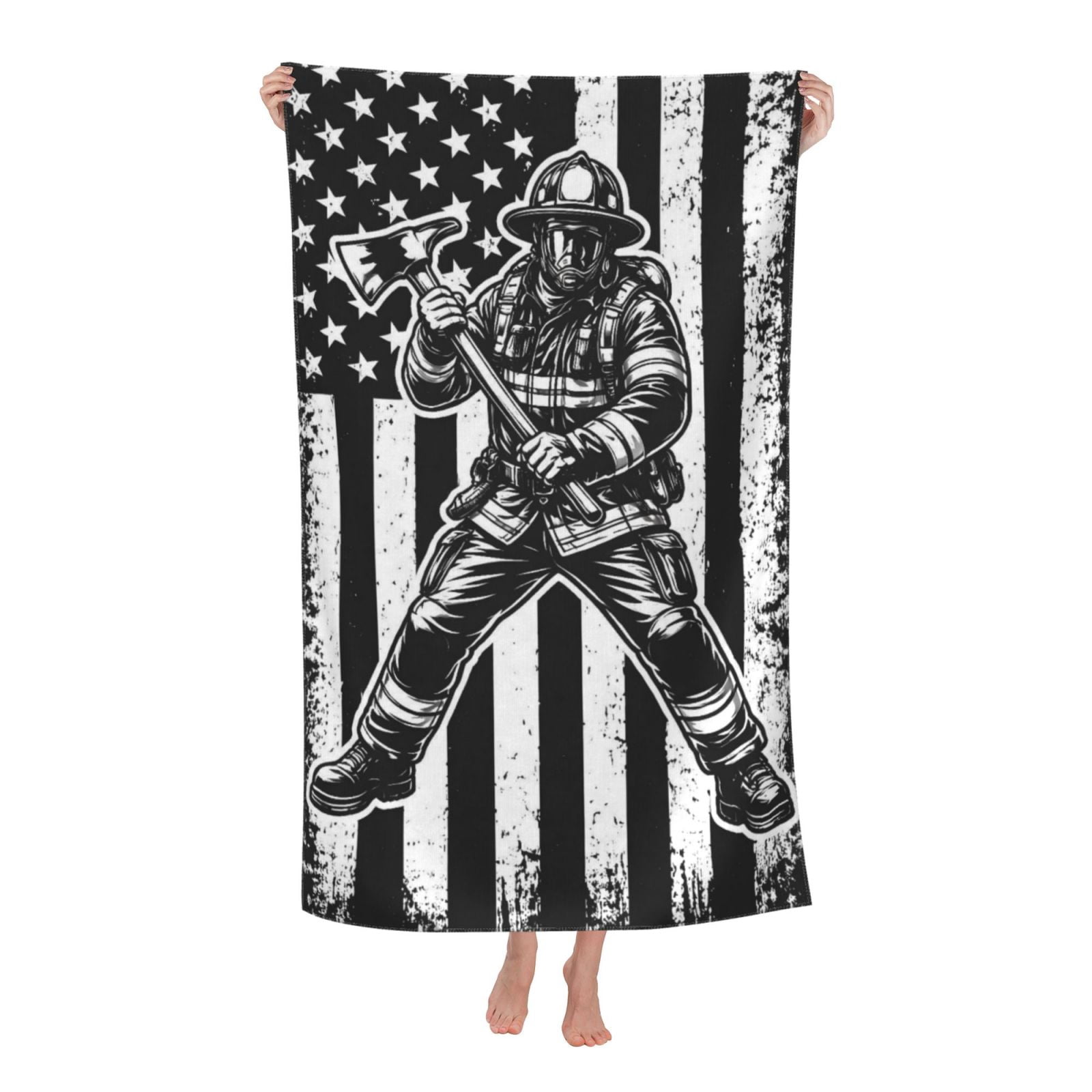 Absorbency Firefighter American Flag Firefighter Hero Bath Towel Soft and Highly Absorbent for ...