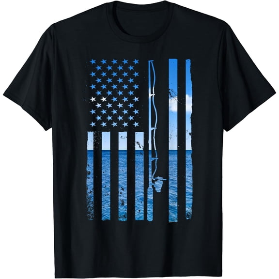 American Flag Fish Fisher Fisherman Funny Bass Fishing USA T-Shirt