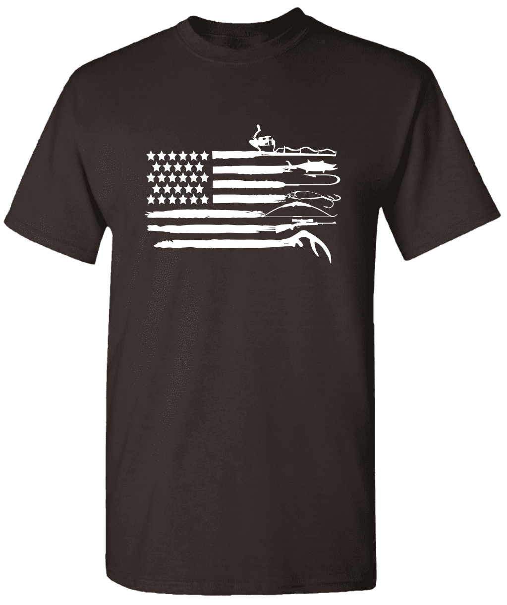 Fishing Pole American Flag Patriotic Outdoorsman T-Shirt by Rone