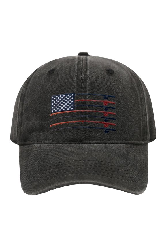 American Flag Fishing Rod Embroidered Vintage Washed Cotton Baseball Cap, Patriotic Fishing Dad Hat, Outdoor Casual Hat Gift for Fishermen Men Women