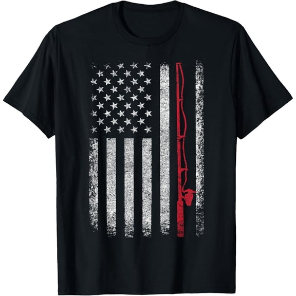 American Flag Fishing Rod Fishing Lover Vintage Fisherman Mens T-Shirt
