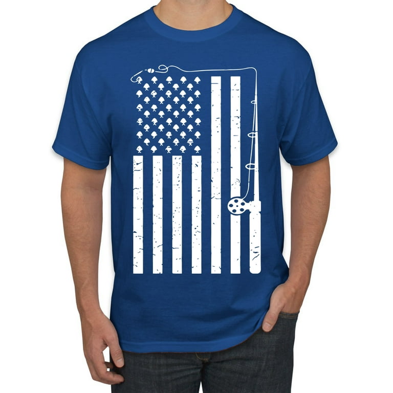 American Flag Fishing Rod USA Pride  Mens Fishing Graphic T-Shirt, Royal,  Medium 