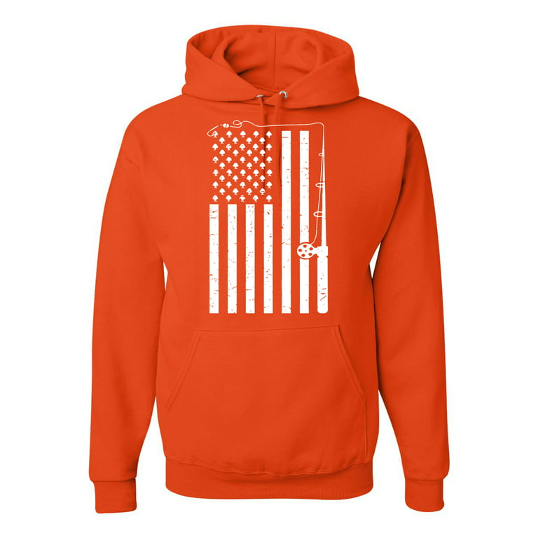 American Flag Fishing Rod USA Pride | Mens Fishing Hooded Sweatshirt  Graphic Hoodie, Orange, Medium