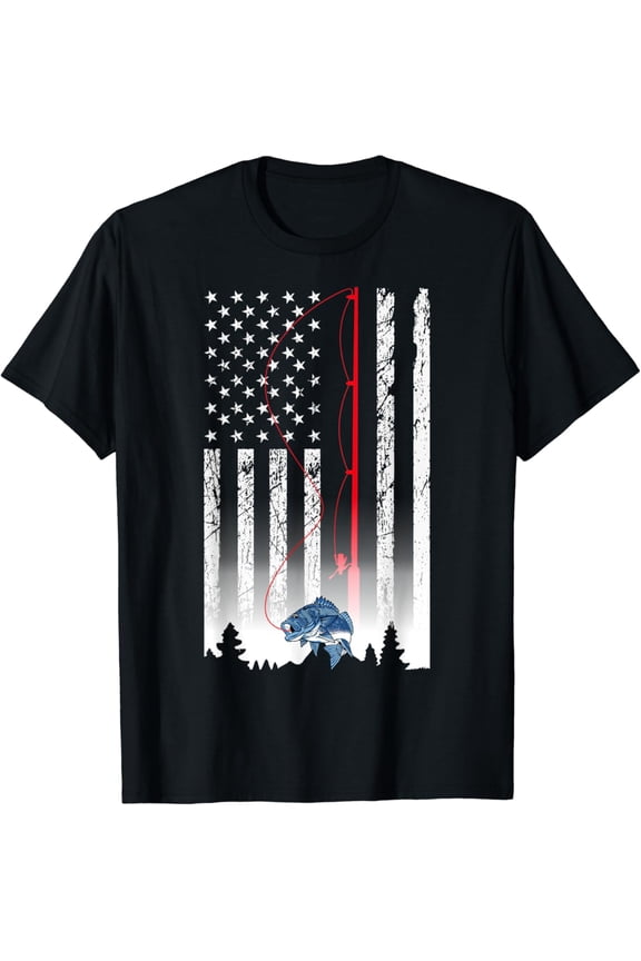 American Flag Fishing Rod Usa Patriotic Lover T-Shirt