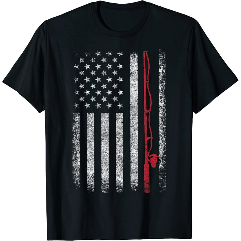 Vintage Fishing T-Shirt With American Flag Vintage Fishing T-Shirt With American Flag