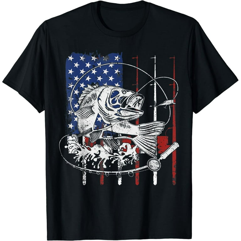 Vintage Fishing T-Shirt With American Flag Vintage Fishing T-Shirt With American Flag
