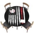 thumbnail image 1 of American Flag Fitted Tablecloth with Elastic Edged, Round Table Cloth for Dining Table, US Flag Baseball Stars Vintage Black Waterproof Oil Proof Table Cover for Indoor Outdoor 36"-44", 1 of 8