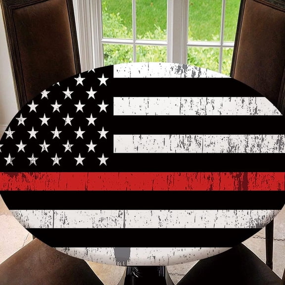 American Flag Fitted Tablecloth Round, July 4th Elastic Edge Table Cover, Polyester Table Pad Cloth for Indoor Outdoor Party Dinner Patio Decor, Tablecloth Size 54"(Fit for 42.2"-46.1" Table), Type 8