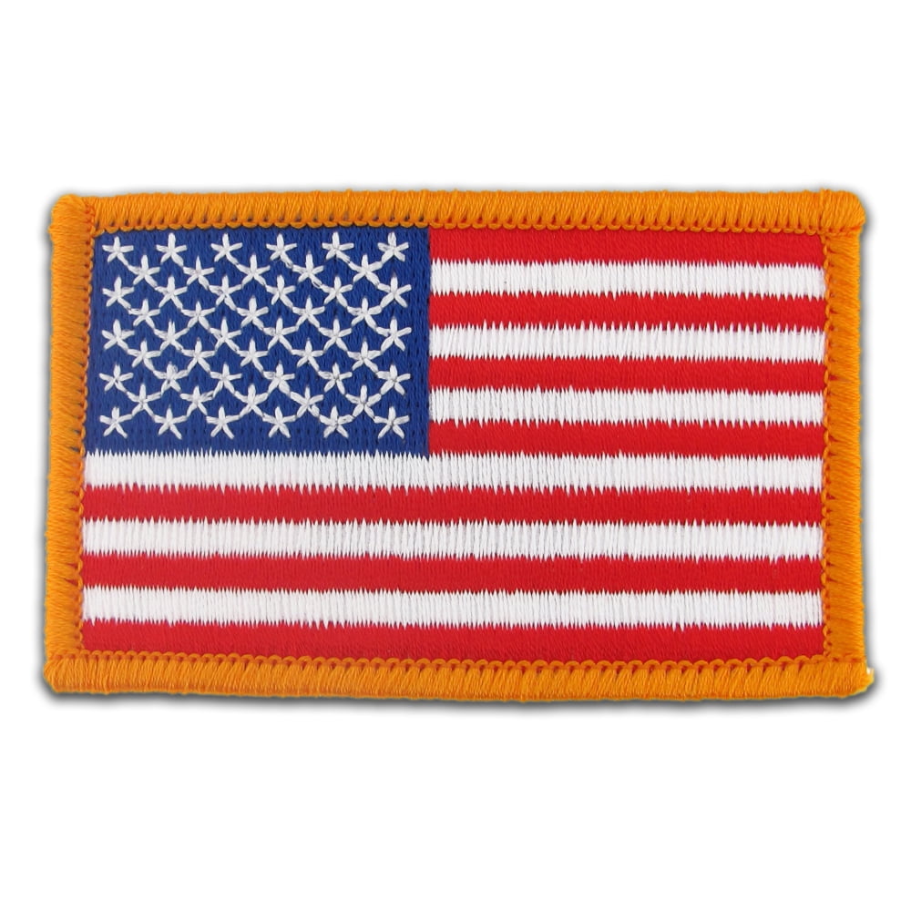 American Flag Flag Embroidered Patch with Gold Border Iron Sew On - 10 PACK