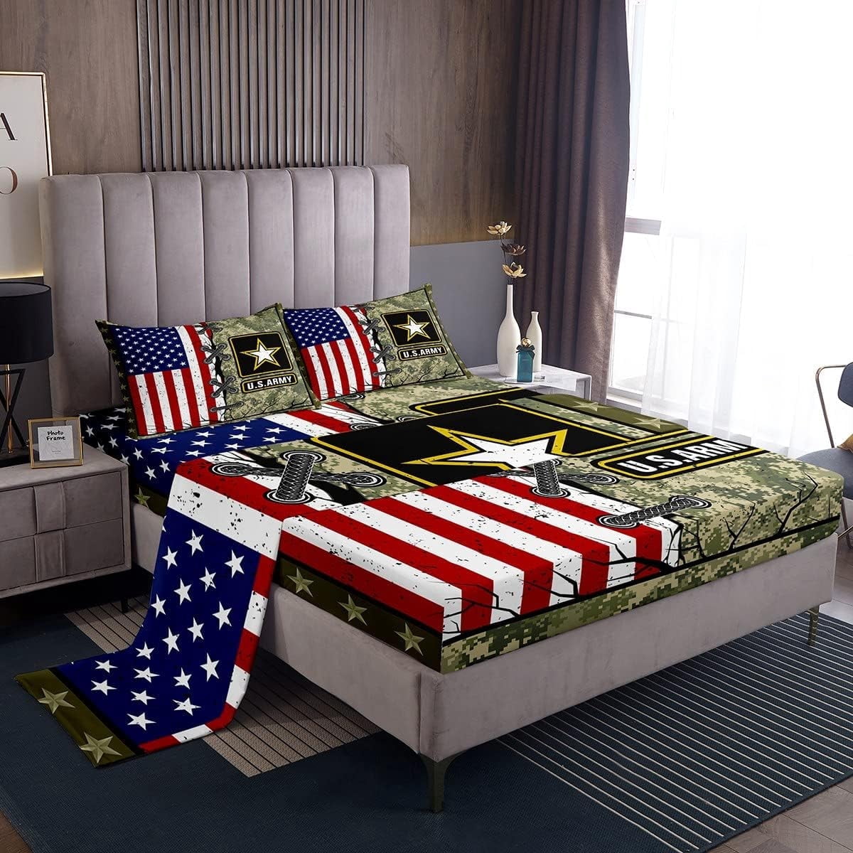 American Flag Flat Sheet Full Adult Army Green Camo Sheet Sets Men ...