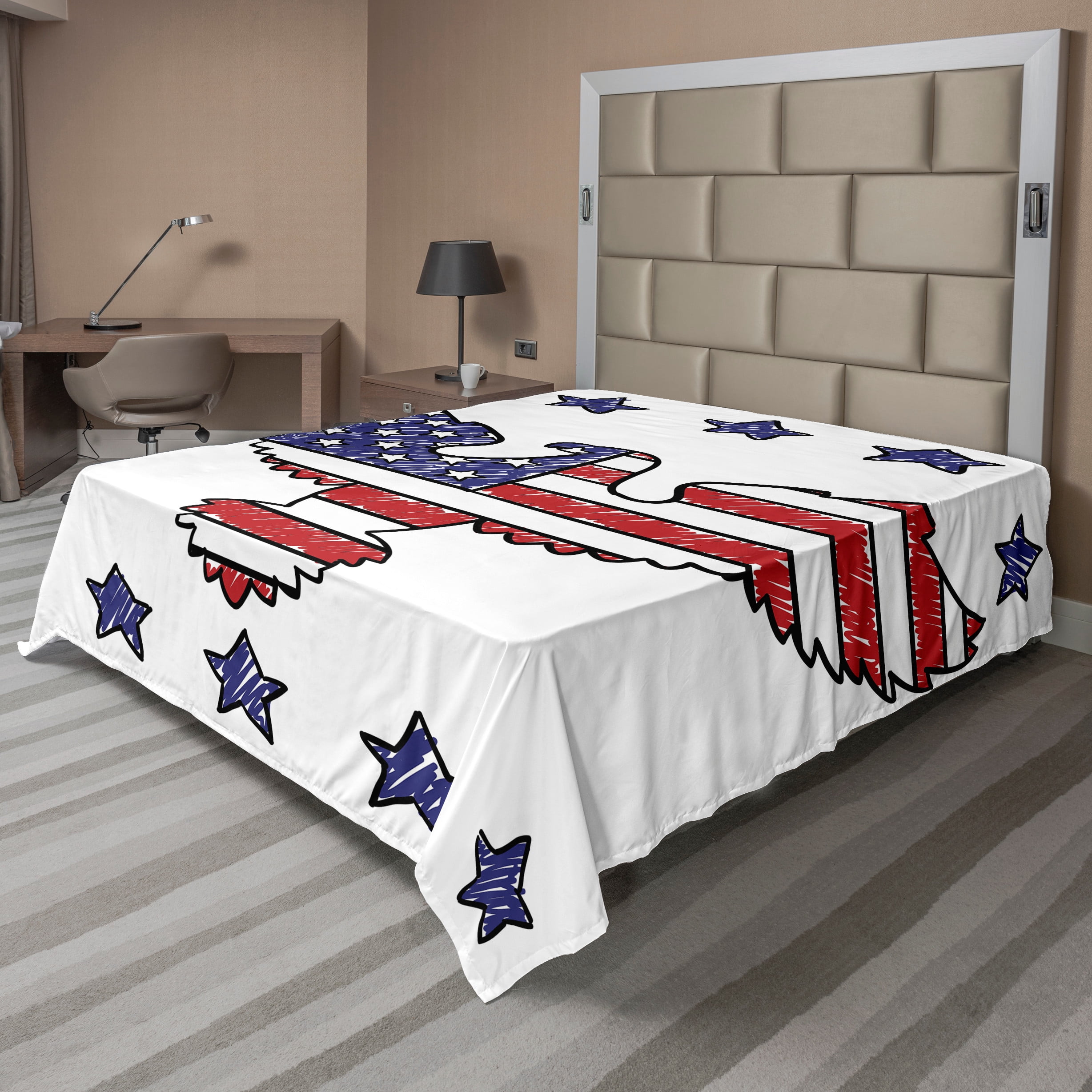 American Flag Flat Sheet, Sketch Patriotic Bald Eagle National Majestic Emblem Symbolic Image ...