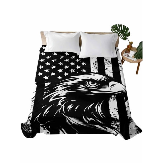 American Flag Flat Sheets Only California King Size, Soft Breathable Bed Top Sheets for Mattress, Black US Flag Eagle Luxury Bedding Flat Sheets for Home Hotel Bedroom Bed Protection