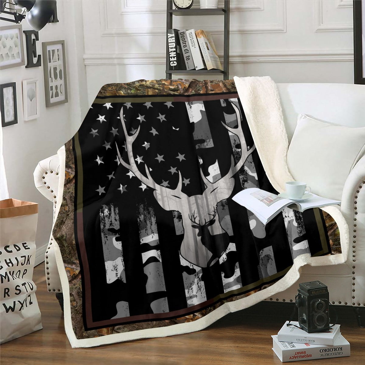 american-flag-fleece-blanket-hunting-deer-theme-throw-blanket-for-sofa