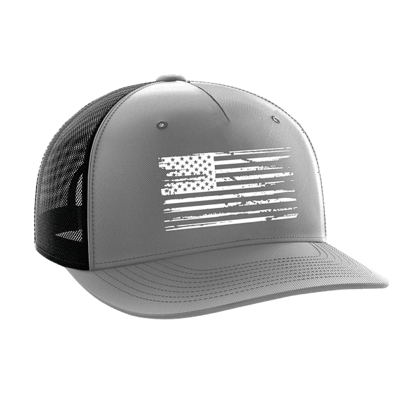 American Flag Flexfit Hat, Woven Patch Logo & Custom Embroidered