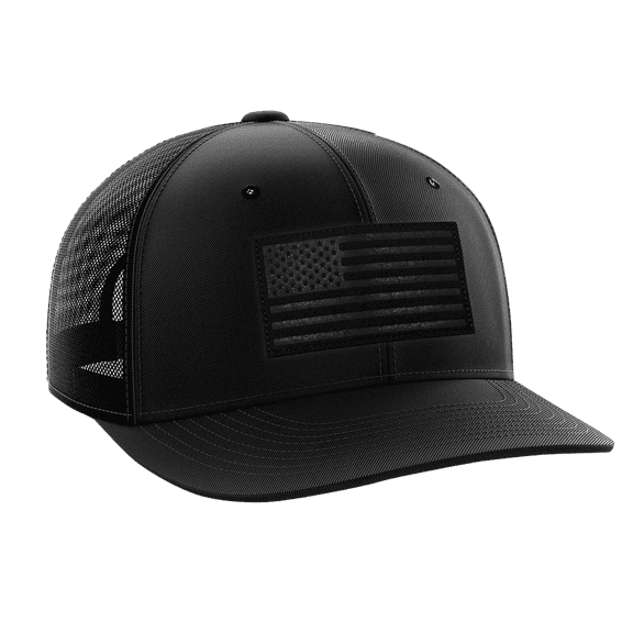 American Flag Flexfit Hat, Woven Patch Logo & Custom Embroidered