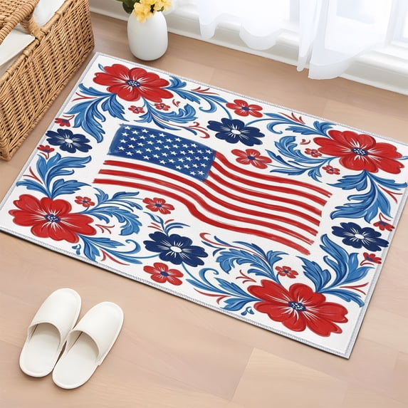 American Flag Floral 2'x3' Rug for Entryway Front Door Kitchen Sink ...