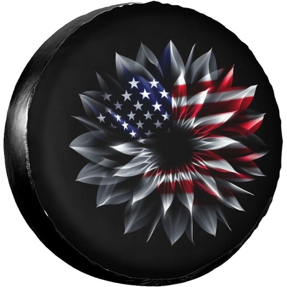American Flag Flower Spare Tire Cover-Cute Funny Waterproof Universal Spare Wheel Tire Covers Fit for Rv SUV Truck Camper Travel Trailer Accessories,14 inch