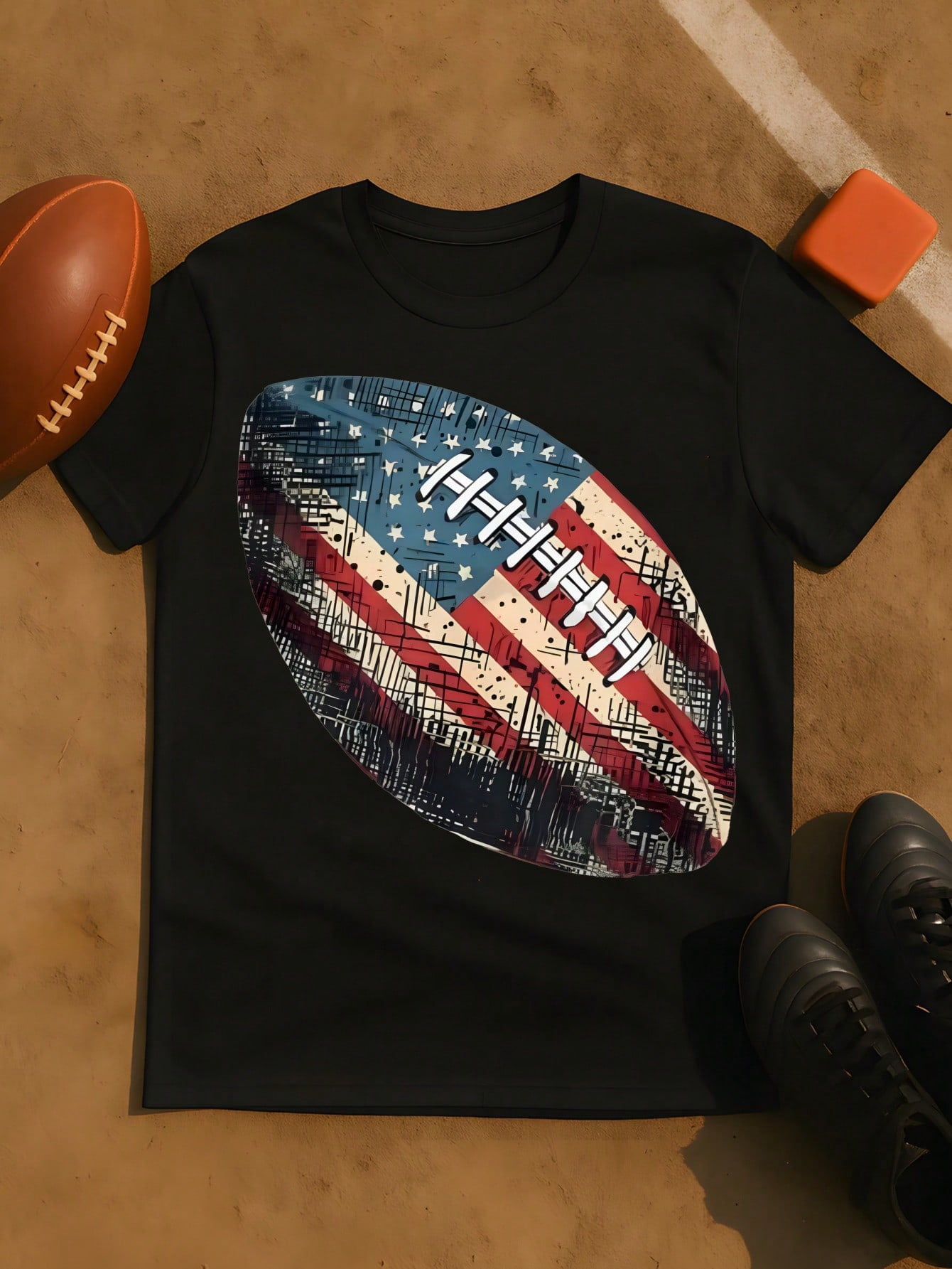 American Flag Football Design T Shirt For Men Women Patriotic USA ...