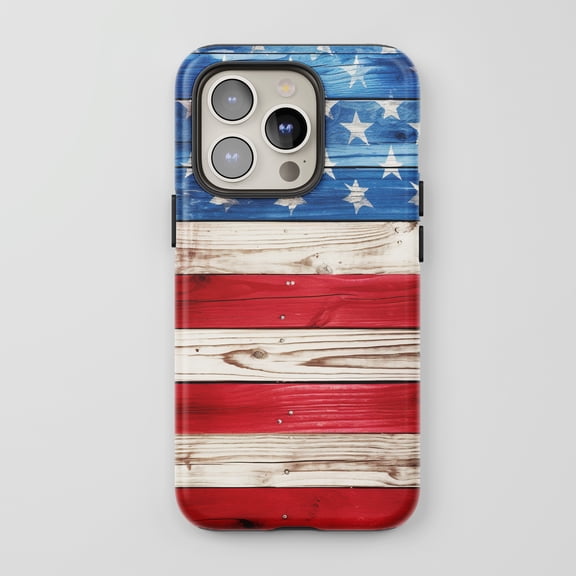 American Flag For All iPhone Series Protective Phone Case Rustic Wood Red White Blue