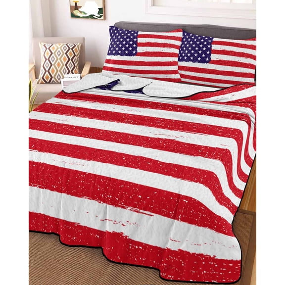 American Flag Full Size Down Alternative Comforter, Lightweight Comforter Quilt Bedding Set with Pillow Shams Retro Rustic Stars And Stripes US Flag All Seasons Bed Comforter Duvet Insert 78"x90"