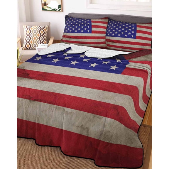 American Flag Full Size Down Alternative Comforter, Lightweight Comforter Quilt Bedding Set with Pillow Shams USA Flag Retro All Seasons Bed Comforter Duvet Insert 78"x90"