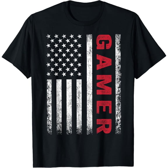 American Flag Funny Gamer Gift Video Games Boys Men Gaming T-Shirt100% cotton